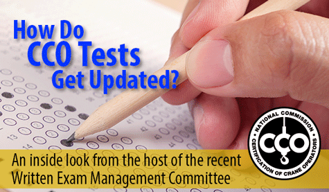 Hand filling out multiple-choice answer sheet with pencil and CCO logo. The text reads “An inside look from the host of the recent Written Exam Management Committee”